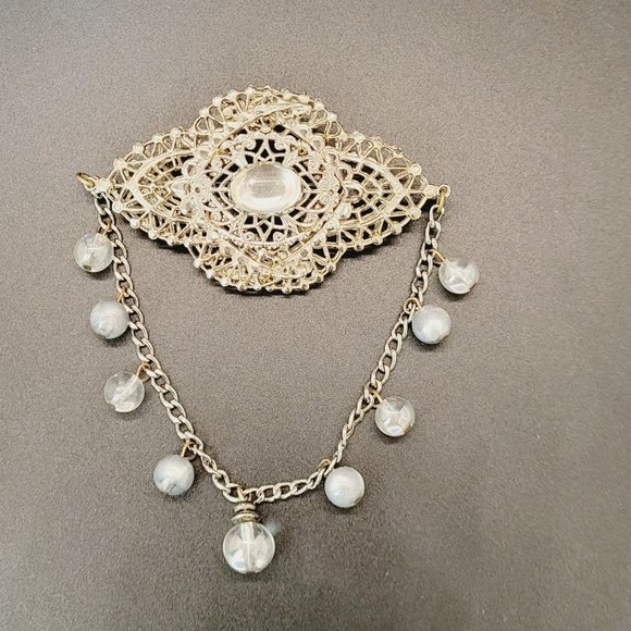 Rare vintage Miriam Haskell Spun Metal Filigree Chain brooch